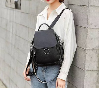 Кожаный женский городской рюкзак сумка черный, сумка-рюкзак кожаная женская 1258 фото
