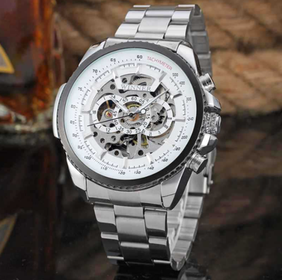 Мужские наручные часы Winner механические стальные часы механика Белый 764Б фото