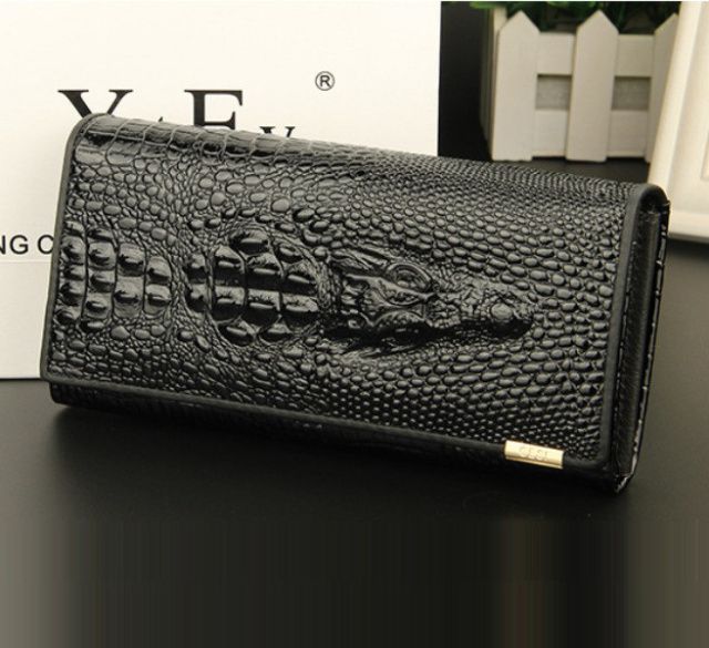 Кожаный женский кошелек крокодил, женский клатч-кошелек с крокодилом натуральная кожа Черный 119 фото