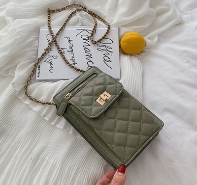 Женская мини сумочка клатч с цепочкой стеганная, маленькая сумка для девушек, модный женский кошелек-клатч Зеленый 712К фото