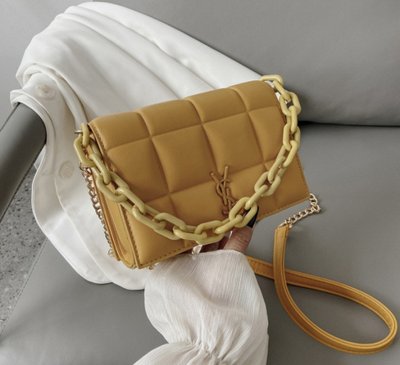 Модная маленькая женская сумочка клатч с цепочкой, черная мини сумка стеганная сумка-клатч женский Желтый 653Ж фото