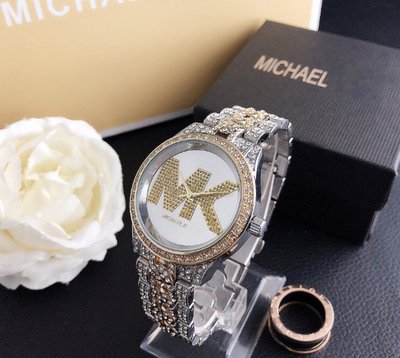 Женские часы Michael Kors качественные . Брендовые наручные часы с камнями золотистые серебристые Золотой с 617ГС фото