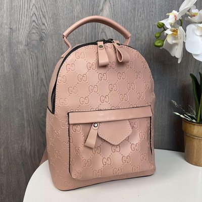 Женский мини рюкзак сумка в стиле Гучи с тиснением, сумка-рюкзак городской для девушек, маленький рюкзачок Розовый 1004Р фото