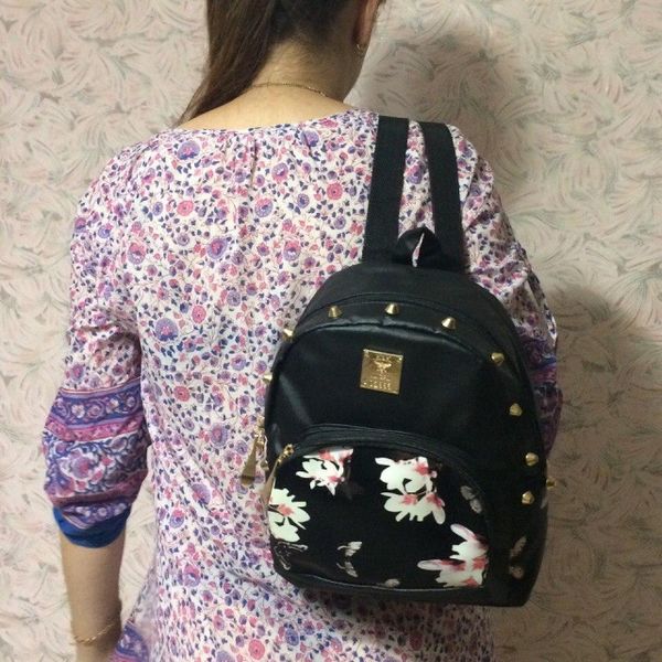 Женский мини рюкзак с цветами черный 183 фото