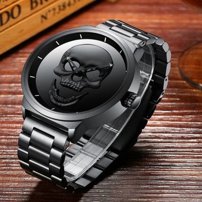 Металлические мужские наручные часы с черепом в стиле PHILIPP PLEIN черные 489М фото