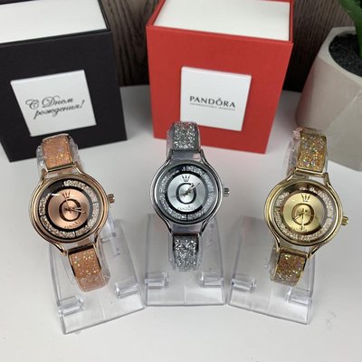 Модные женские наручные часы Pandora Горный хрусталь , часы-браслет с камушками Пандора Розовое золото 922 фото