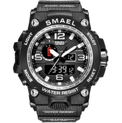 Мужские спортивные наручные часы SMAEL армейские электронные Черный с белым 228ЧБ фото