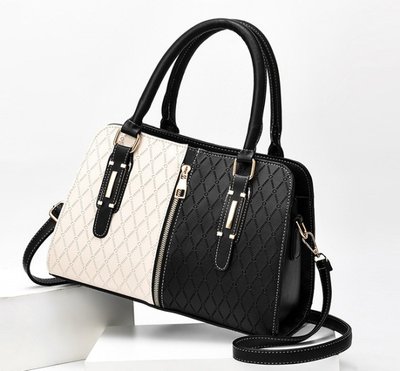 Женская стильная сумка на плечо бело-черная разноцветная, женская сумочка эко кожа белая черная 612М фото