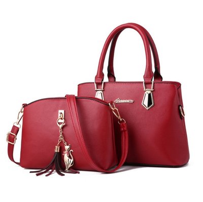 Набор женская сумка через плечо и мини сумочка клатч с брелком Красный 441Е фото