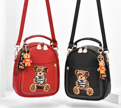 Женский мини рюкзак сумочка трансформер с брелком, маленький рюкзачок сумка Мишка для девушек Красный 1285 фото