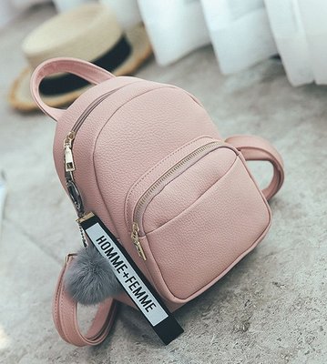 Женский мини рюкзачок с меховым брелком маленький рюкзак эко кожа Розовый 199Г фото